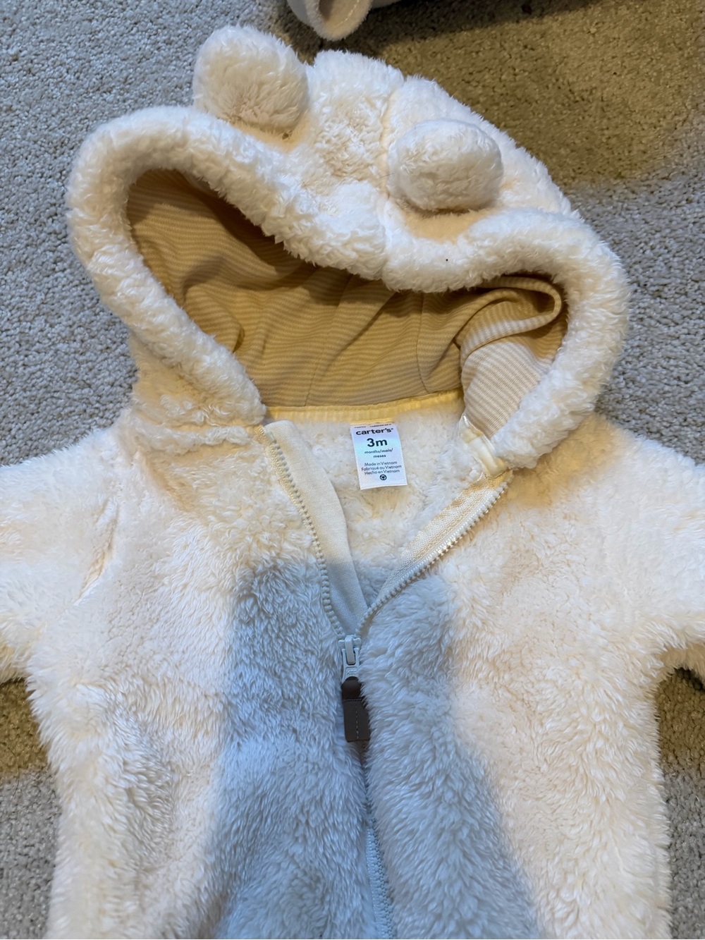 Carter's Cream Plush Bear Hooded Footie - Picture 2 of 2